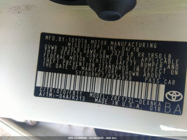 Photo 8 VIN: 5YFBURHE7JP835828 - TOYOTA COROLLA 