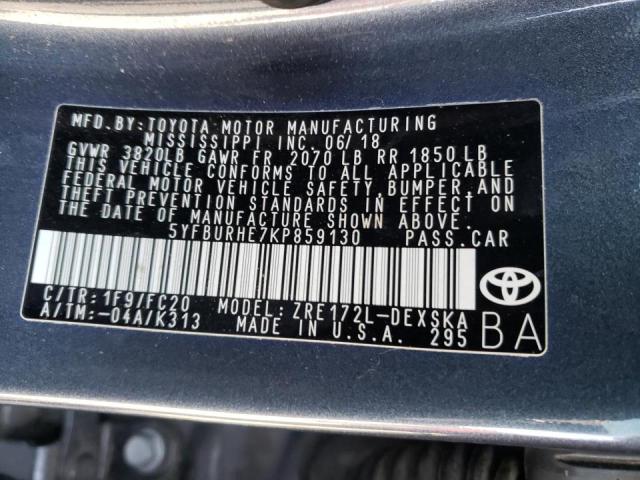 Photo 9 VIN: 5YFBURHE7KP859130 - TOYOTA COROLLA L 