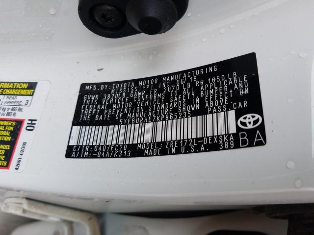 Photo 9 VIN: 5YFBURHE7KP865235 - TOYOTA COROLLA L 