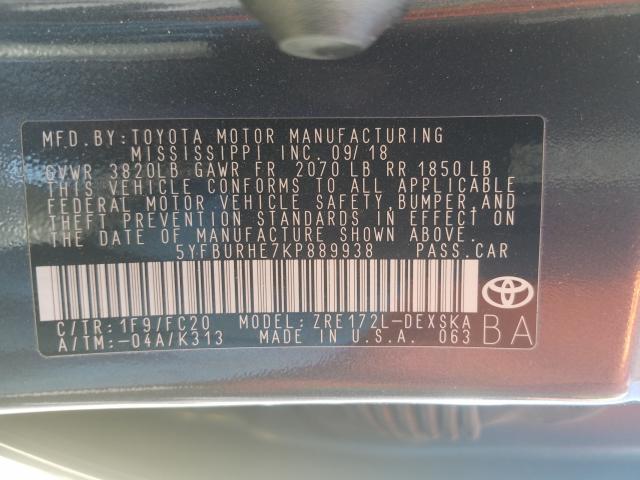 Photo 9 VIN: 5YFBURHE7KP889938 - TOYOTA COROLLA L 