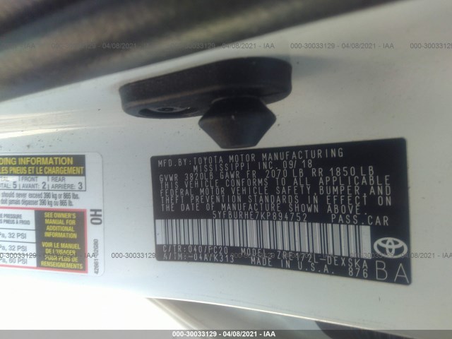 Photo 8 VIN: 5YFBURHE7KP894752 - TOYOTA COROLLA 