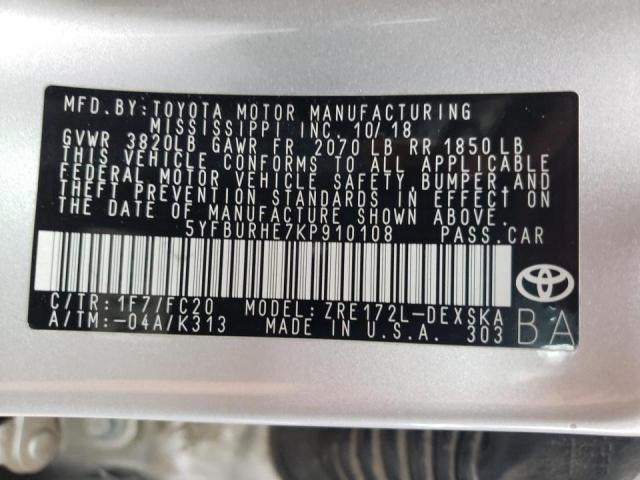 Photo 9 VIN: 5YFBURHE7KP910108 - TOYOTA COROLLA L 