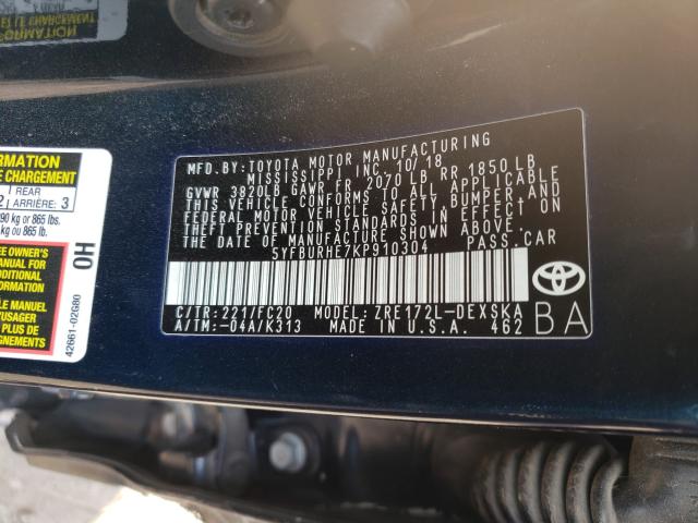 Photo 9 VIN: 5YFBURHE7KP910304 - TOYOTA COROLLA L 