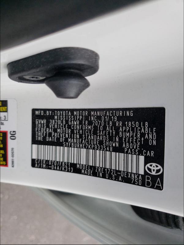 Photo 9 VIN: 5YFBURHE7KP933548 - TOYOTA COROLLA L 