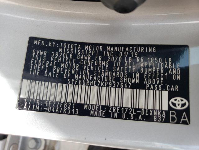 Photo 12 VIN: 5YFBURHE7KP937647 - TOYOTA COROLLA L 