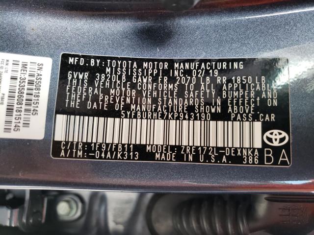 Photo 9 VIN: 5YFBURHE7KP943190 - TOYOTA COROLLA L 