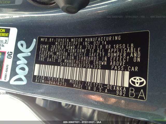 Photo 8 VIN: 5YFBURHE8EP094336 - TOYOTA COROLLA 