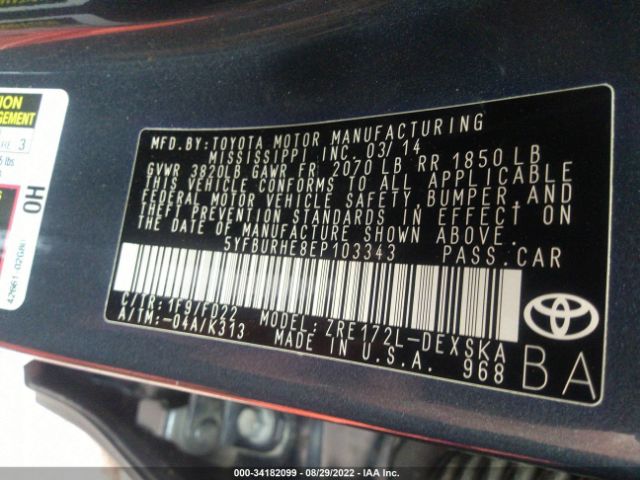 Photo 8 VIN: 5YFBURHE8EP103343 - TOYOTA COROLLA 