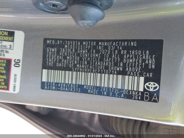 Photo 8 VIN: 5YFBURHE8EP110714 - TOYOTA COROLLA 