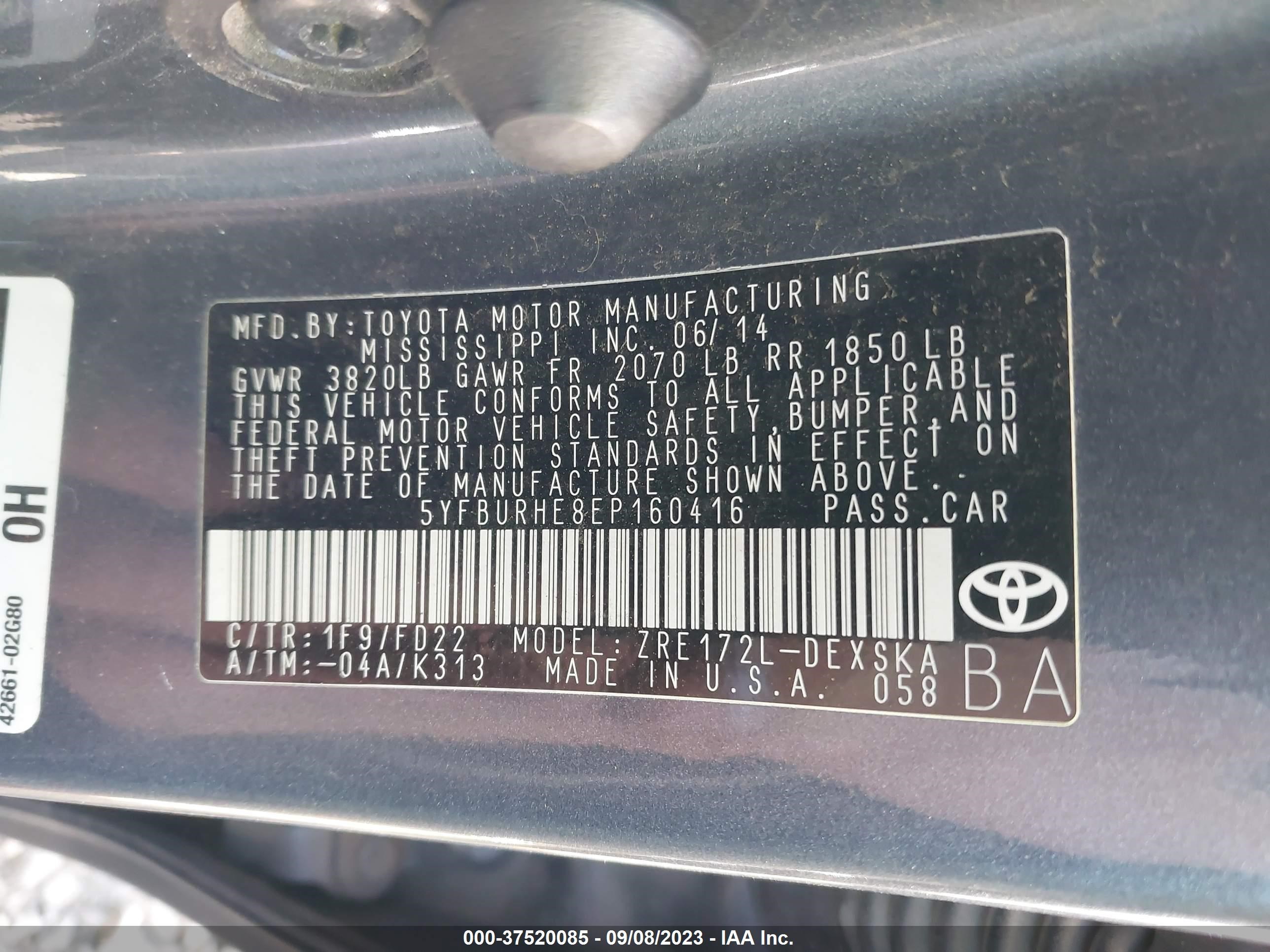 Photo 8 VIN: 5YFBURHE8EP160416 - TOYOTA COROLLA 