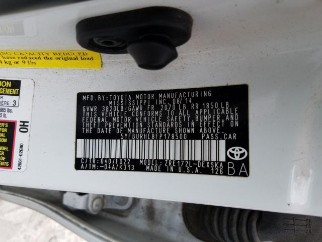 Photo 9 VIN: 5YFBURHE8FP178500 - TOYOTA COROLLA L 