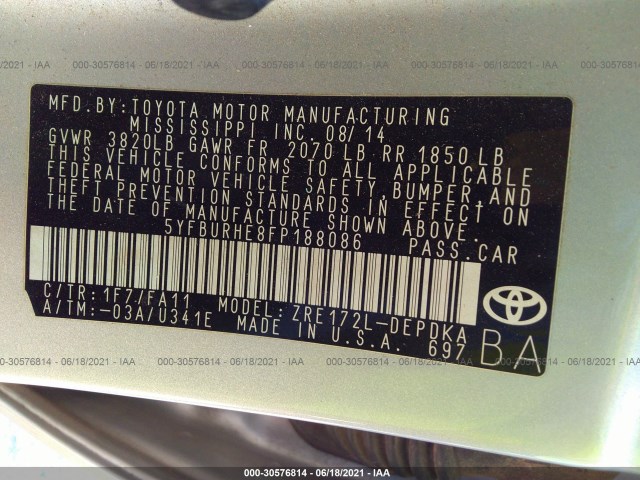 Photo 8 VIN: 5YFBURHE8FP188086 - TOYOTA COROLLA 