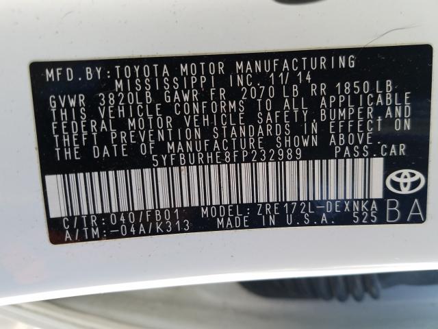 Photo 9 VIN: 5YFBURHE8FP232989 - TOYOTA COROLLA L 