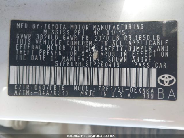 Photo 8 VIN: 5YFBURHE8FP260419 - TOYOTA COROLLA 