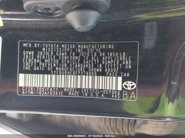 Photo 8 VIN: 5YFBURHE8FP278869 - TOYOTA COROLLA 