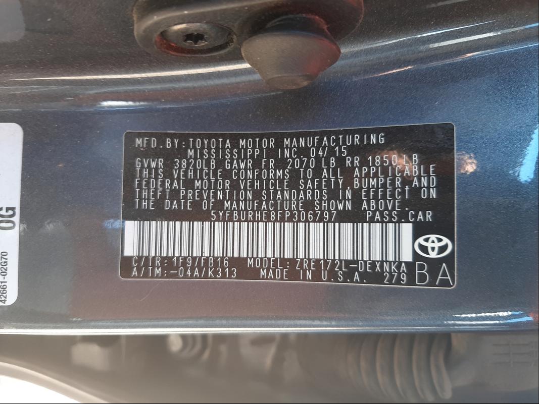 Photo 9 VIN: 5YFBURHE8FP306797 - TOYOTA COROLLA L 