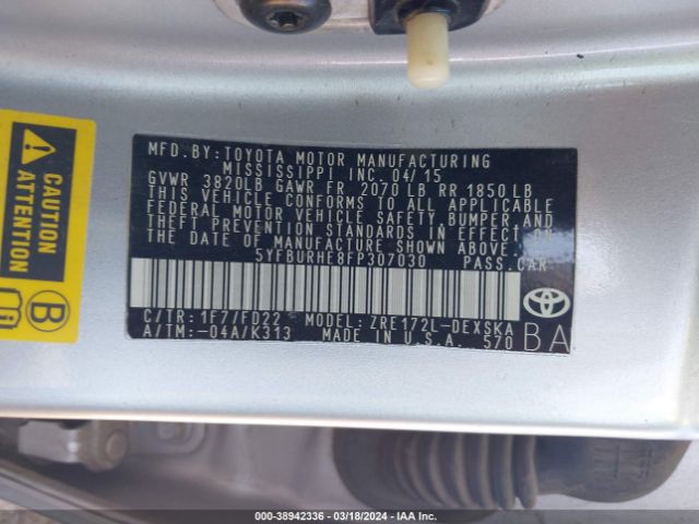 Photo 8 VIN: 5YFBURHE8FP307030 - TOYOTA COROLLA 