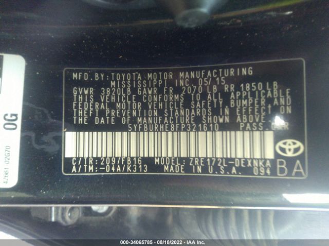 Photo 8 VIN: 5YFBURHE8FP321610 - TOYOTA COROLLA 