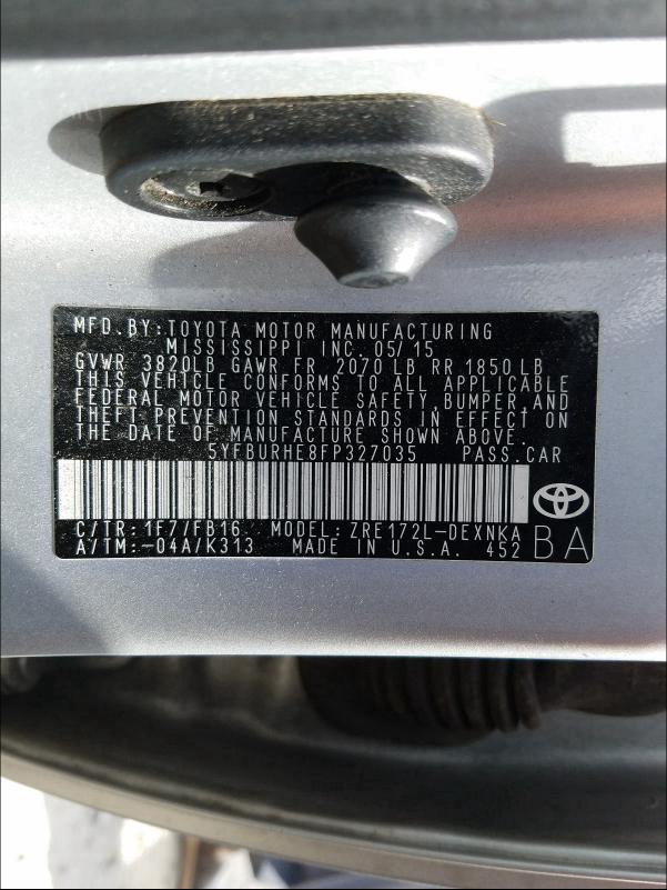 Photo 9 VIN: 5YFBURHE8FP327035 - TOYOTA COROLLA L 