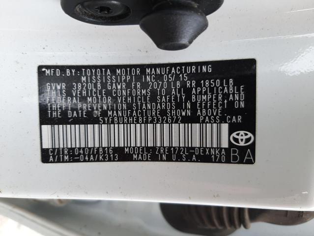 Photo 9 VIN: 5YFBURHE8FP332672 - TOYOTA COROLLA L 