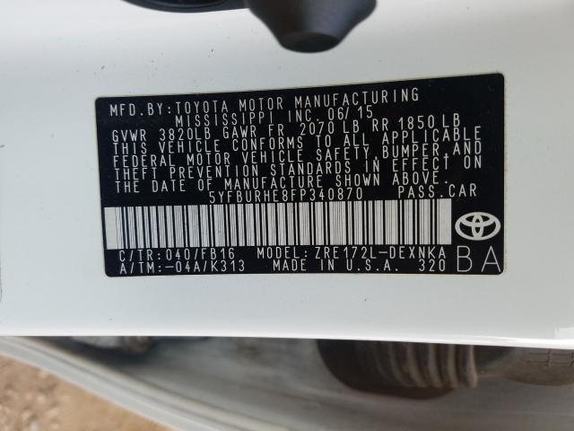 Photo 9 VIN: 5YFBURHE8FP340870 - TOYOTA COROLLA L 