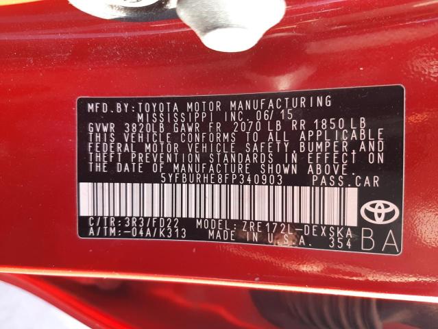 Photo 11 VIN: 5YFBURHE8FP340903 - TOYOTA COROLLA L 