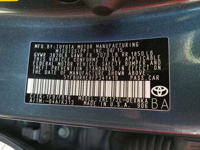 Photo 9 VIN: 5YFBURHE8FP341419 - TOYOTA COROLLA L 