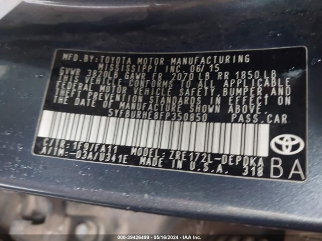 Photo 8 VIN: 5YFBURHE8FP350850 - TOYOTA COROLLA 