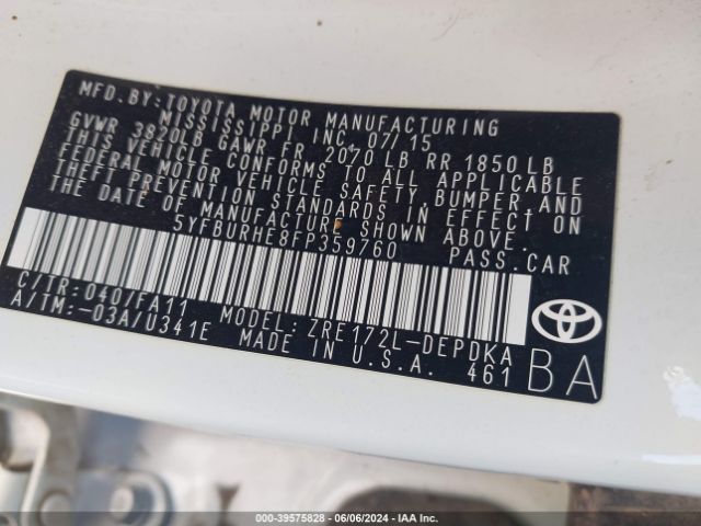 Photo 8 VIN: 5YFBURHE8FP359760 - TOYOTA COROLLA 