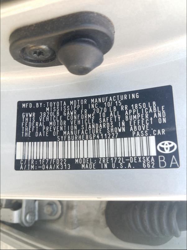 Photo 9 VIN: 5YFBURHE8GP411227 - TOYOTA COROLLA L 