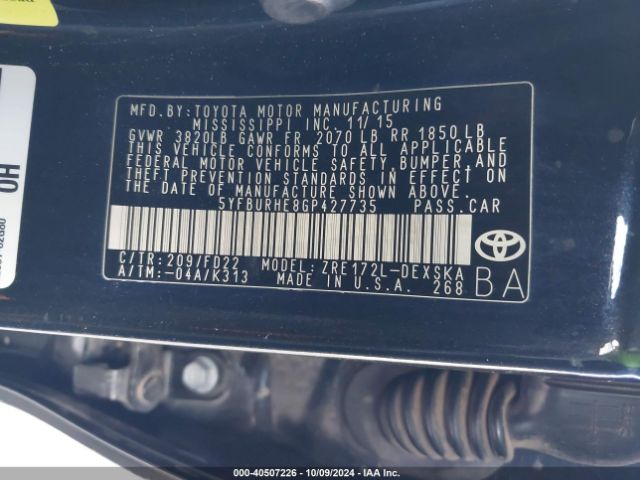 Photo 8 VIN: 5YFBURHE8GP427735 - TOYOTA COROLLA 