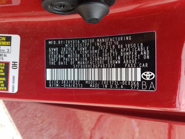 Photo 9 VIN: 5YFBURHE8GP467071 - TOYOTA COROLLA L 