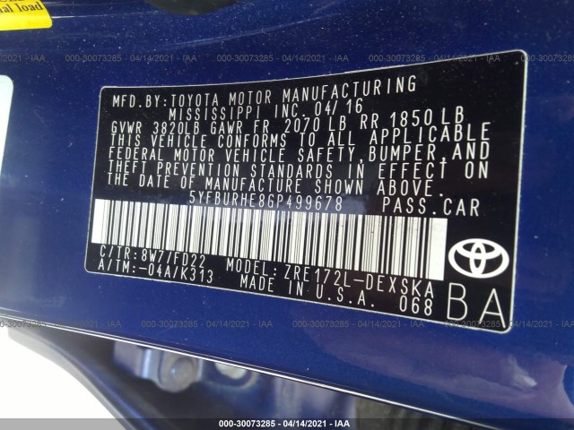 Photo 8 VIN: 5YFBURHE8GP499678 - TOYOTA COROLLA 