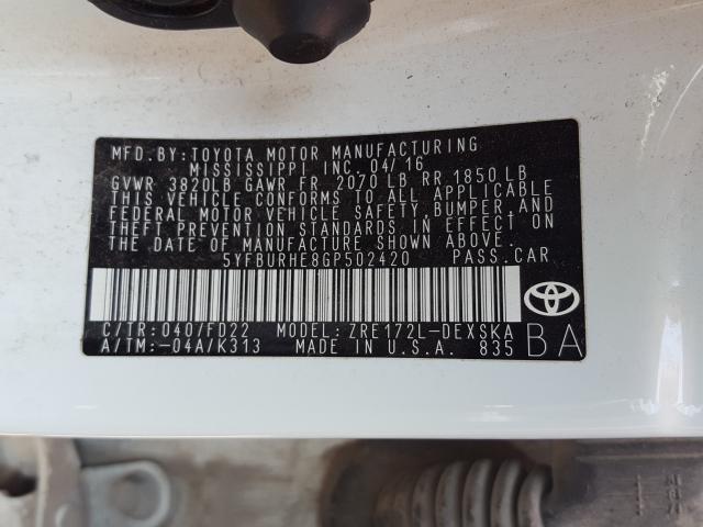 Photo 9 VIN: 5YFBURHE8GP502420 - TOYOTA COROLLA L 