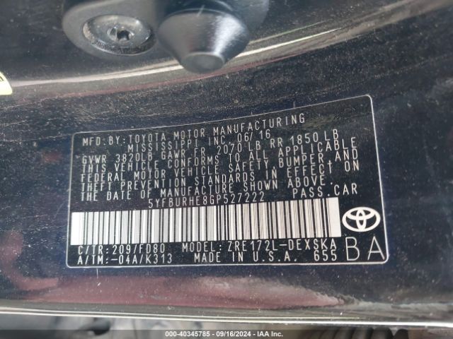 Photo 8 VIN: 5YFBURHE8GP527222 - TOYOTA COROLLA 