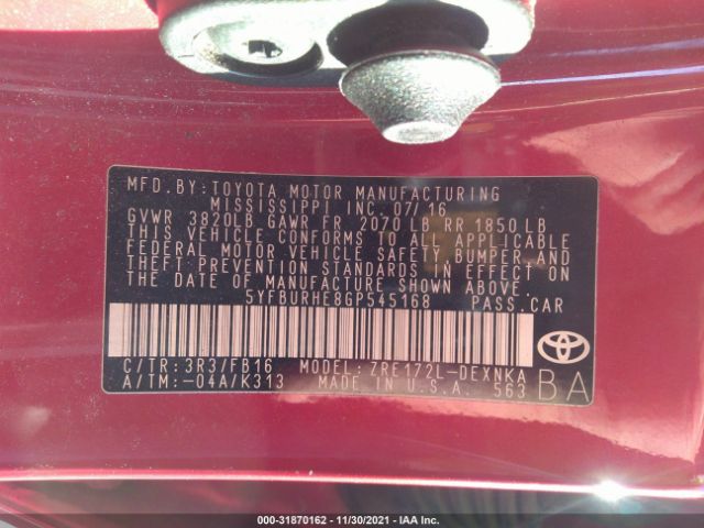 Photo 8 VIN: 5YFBURHE8GP545168 - TOYOTA COROLLA 