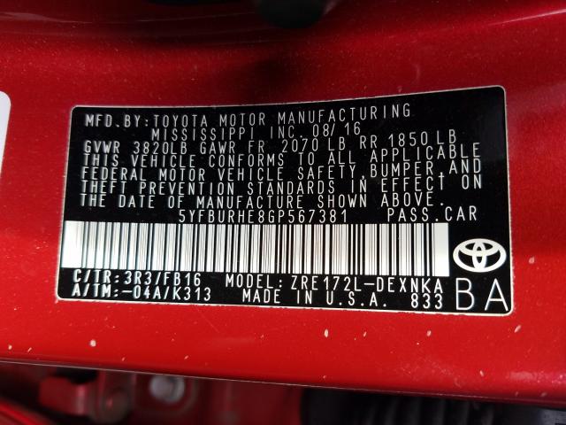 Photo 9 VIN: 5YFBURHE8GP567381 - TOYOTA COROLLA L 