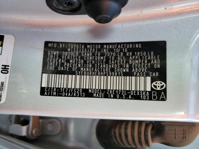 Photo 9 VIN: 5YFBURHE8HP599815 - TOYOTA COROLLA L 