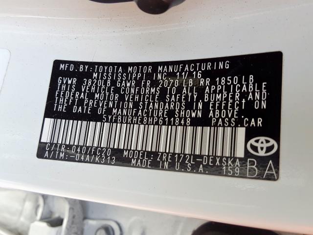 Photo 9 VIN: 5YFBURHE8HP611848 - TOYOTA COROLLA L 