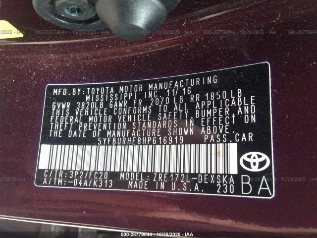 Photo 8 VIN: 5YFBURHE8HP616919 - TOYOTA COROLLA 