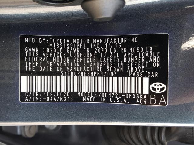 Photo 9 VIN: 5YFBURHE8HP617097 - TOYOTA COROLLA L 