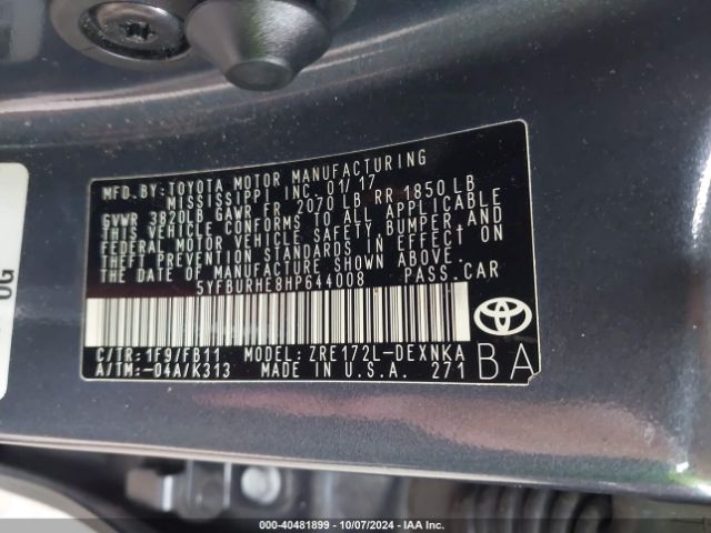 Photo 8 VIN: 5YFBURHE8HP644008 - TOYOTA COROLLA 