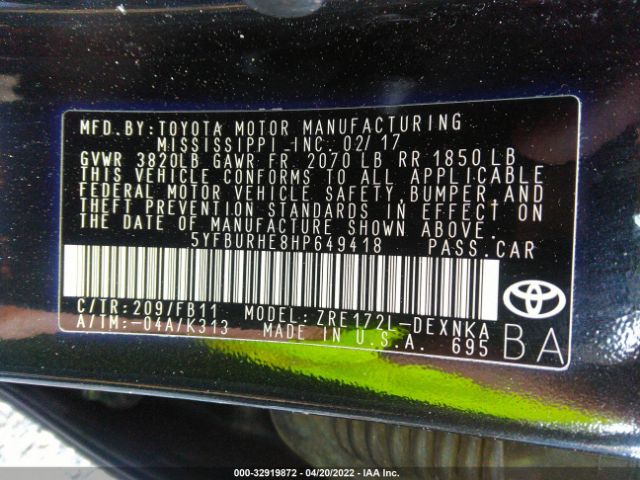 Photo 8 VIN: 5YFBURHE8HP649418 - TOYOTA COROLLA 