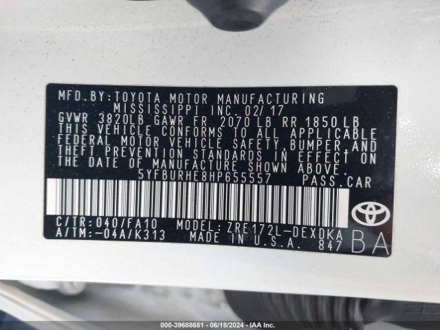 Photo 8 VIN: 5YFBURHE8HP655557 - TOYOTA COROLLA 