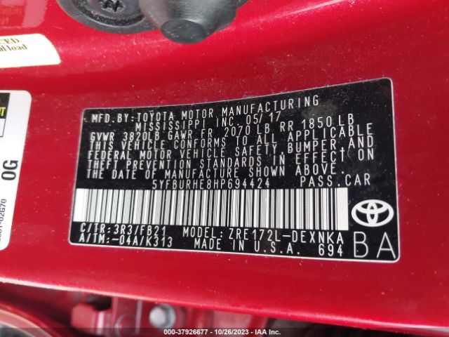 Photo 8 VIN: 5YFBURHE8HP694424 - TOYOTA COROLLA 