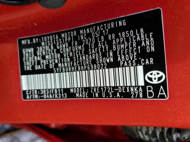 Photo 11 VIN: 5YFBURHE8HP698022 - TOYOTA COROLLA L 