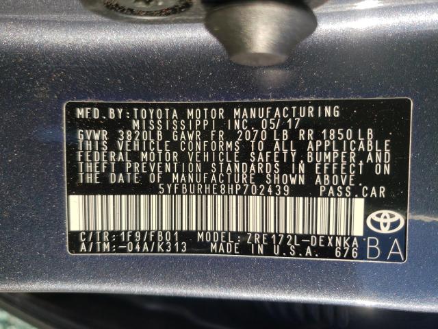 Photo 9 VIN: 5YFBURHE8HP702439 - TOYOTA COROLLA L 