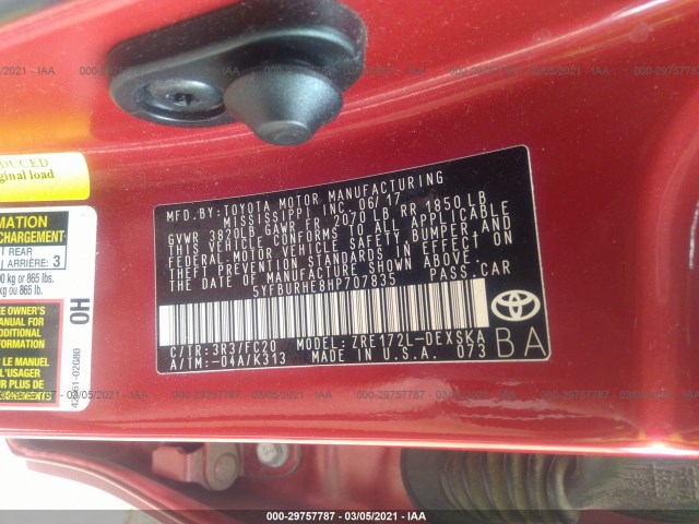 Photo 8 VIN: 5YFBURHE8HP707835 - TOYOTA COROLLA 