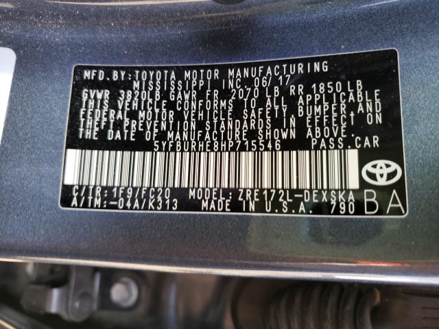 Photo 9 VIN: 5YFBURHE8HP715546 - TOYOTA COROLLA L 