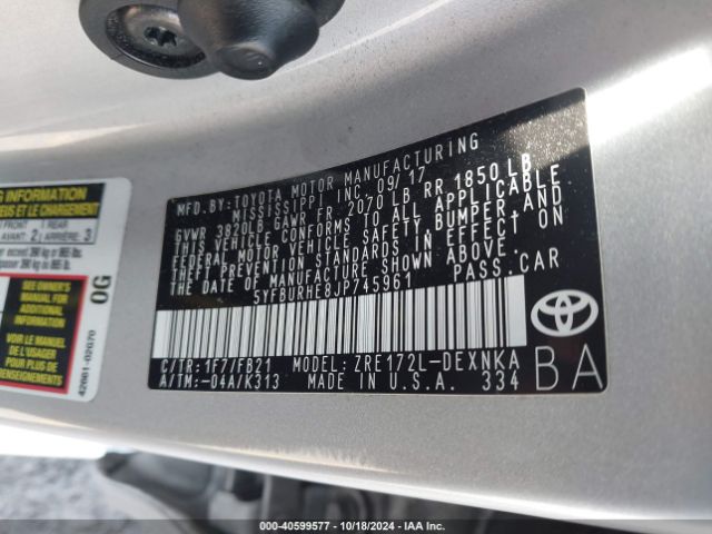 Photo 8 VIN: 5YFBURHE8JP745961 - TOYOTA COROLLA 